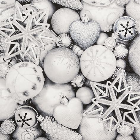 20 Servietten Weihnachten Weihnachtsbaumdeko silber als Tischdeko. Papierservietten mit Motiv. Auch für Decoupage und Serviettentechnik 33x33cm