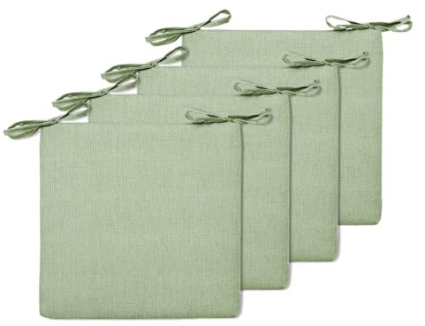 BESTORI 4er Set Sitzkissen 45 x 45 cm Rutschfestes Stuhlkissen mit Bändern Weiche Quadratisches Baumwolle und Leinen Kissen für Indoor & Outdoor Grün 1