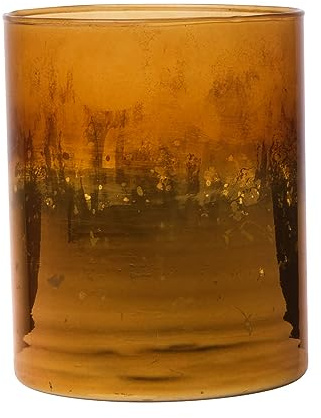 INNA-Glas Maxi Teelichtglas Rigoberto, orange-braun-klar, 12,5 cm, Ø 10 cm | Boden Gold - Teelichthalter