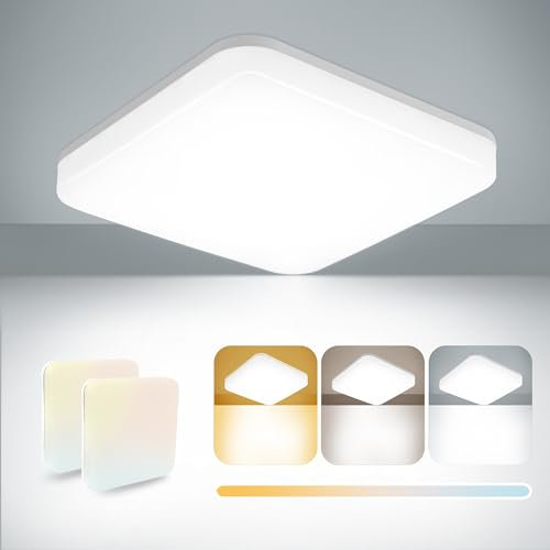2-Pack 20W 2300LM Bathroom Lights Ceiling, 3CCT 150W Equivalent Square LED Ceiling Light, Waterproof IP54 Bath Ceiling Lights for Bathroom Flush Mounted Light Fittings Ceilings for Toliet Living Room