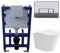 Verona Matt White Wall Hung Rimless Toilet with Soft Close Seat Chrome Pneumatic Flush Plate 820mm Frame & Cistern