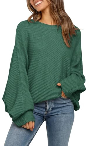 Fessceruna Jersey de Mujer Oversize Manga murciélago Jersey de Punto Jersey de Cuello Redondo para Invierno Sudadera Acanalada