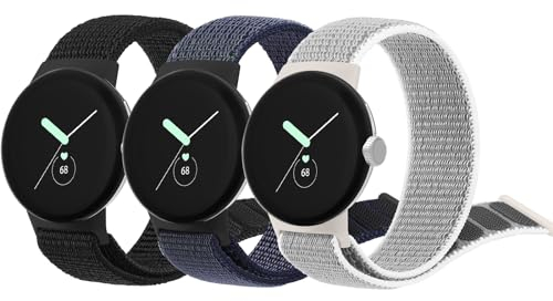 Amzpas für Google Pixel Watch 2 Armband Damen Herren,Nylon Sport Loop 3PACK Ersatzarmbänder für Google Pixel Watch Armband (Schwarz/Nebelgrau/Grau)