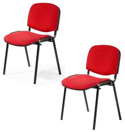 Topsit 2er Set Besucherstuhl ISO, Bequemer Konferenzstuhl, stapelbar, mit gepolsterter Sitzfläche und Rückenlehne. CLA000003 (Rot)