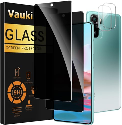 Vauki Protector Pantalla Privacidad para Xiaomi Redmi Note 10 4G/10S 4G con Protector Lente Cámara 2+2 Pieza,Cristal Templado Anti Espía Vidrio Película,9H Dureza Anti-Arañazo Privacy Screen Protector