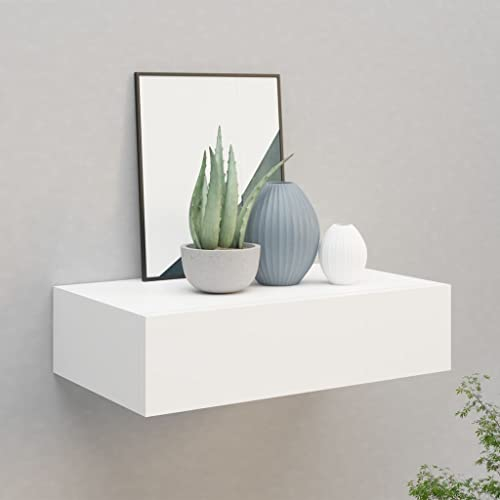FENLAX Schubladenregal 40x23,5x10 cm MDF, Metall Weiß Wandschrank Wandboard Mit Schublade Schweberegal Mit Schublade Wandregal Mit Schubladen Hängeschublade Wohnwand Modern Hängeschrank