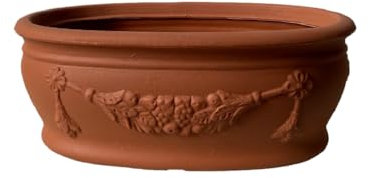 Garden Italia Macetero Ovalado con Guirnaldas para Flores ACOG 40 cm - Alto 16 cm en Resina Color Terracota Made in Italy para Interior y Exterior - Resistente a Las heladas - Ligero