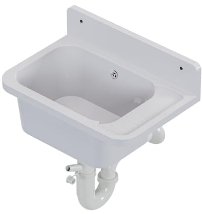 Évier de lavabo pour extérieur, jardin, garage, cave, atelier, blanc
