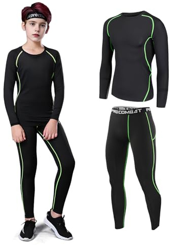Shengxi Thermounterwäsche Kinder Atmungsaktiv Fussball Skiunterwäsche Kinder Funktionswäsche Hautfreundlich Sportunterwäsche Thermo Unterwäsche Set für Training Ski Radsport