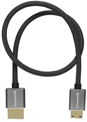 KONDOR BLUE Cable recto mini HDMI a HDMI completo de 16 pulgadas trenzado | 4K 60Hz, 18Gbps, HDR, video 3D y nailon trenzado con conectores reforzados (negro aven)