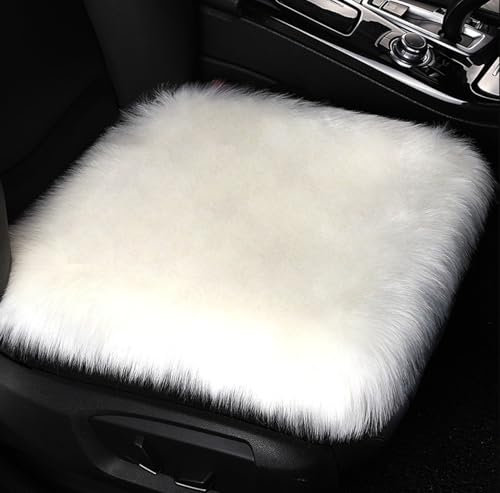 champracer Lammfell Sitzkissen,Plüsch Autositzbezug, Auto Kunstfell Sitzauflage, Langes Winter Warme Sitzkissenbezug, Universell für Autositz, Bürostuhl und meisten Stühle (weiß)