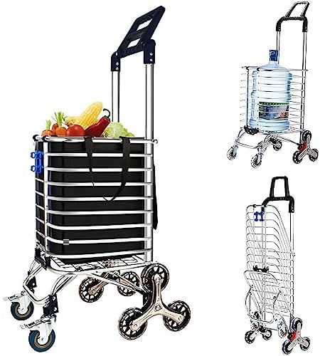 Stair Climbing Push Trolley - 8-wheel, 360° Rotating Handle, Foldable, 51KG Capacity, Multi-Purpose Dolly with Cover Plate for Warehouse Shopping