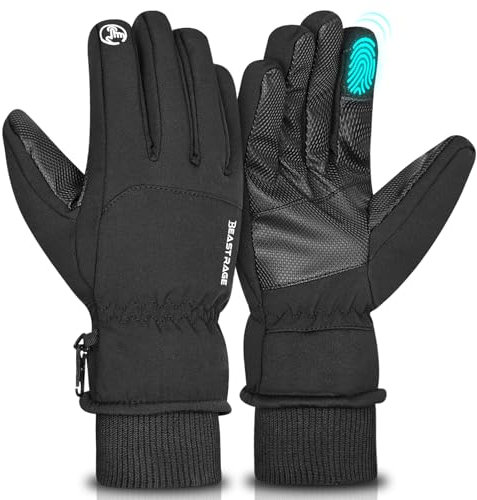 BEAST RAGE Waterproof Winter Gloves for Men Women,Windproof Warm Thermal Ski Gloves,Touchscreen,Anti-Slip Grip Gloves for Cycling,Snowboarding,Hiking, Running,Driving and Outdoor Sports (Black, L)