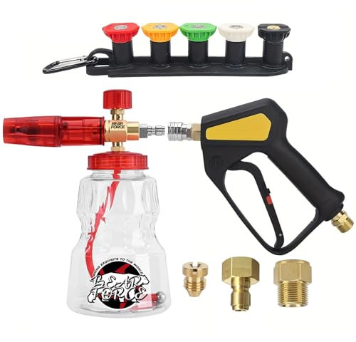 Replacement Short Pressure Washer Gun Swivel with M22 Inlet-14mm & Brass Foam Cannon Wide Mouth Adjustable Thick Foam with 1/4 Quick Plug, Spray Gun Kit