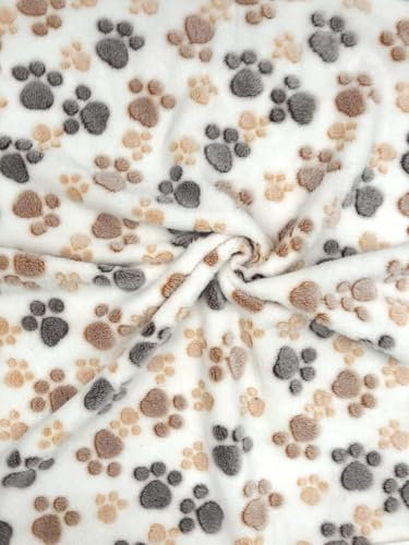 Fabreco TAREVA Doppelseitiger Strickstoff, Polar, Fleecestoff, Micro-Fleece für: Babydecken, Dekorationen, Kissen, Haustierbetten, Meterware - breite 160cm (Pfoten Beige) - 05