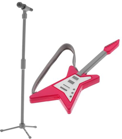 Alasum 1ensemble Miniature De Guitare Électrique avec Microphone Décoration De Maison De Poupée Accessoire Musical pour Chambre Et Bureau