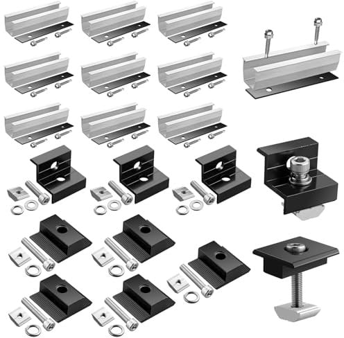 GETLITOOL Set Guide 12cm e Morsetti Regolabili per Pannello Solare con Altezza 30-35 mm, Include 10pz Binari 120x25mm 4pz Morsetti Terminali 6pz Staffe Centrali per Modulo Fotovoltaico DIY