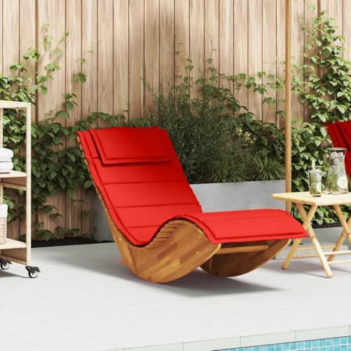 IKAYAA Gartenliege Holz Schaukelliege mit Auflage Akazieholz Garten Sauna Liege Holzliege Balkon Liege 154 x 60 x 74 cm, Rot