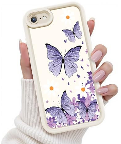 FUXICASE for iPhone SE/8/7 Case, Creative Butterfly Pattern Design for Girl Women, Soft Silicone Shockproof Anti-Scratch Protection Phone Cover for iPhone SE/8/7 (Lilac Purple Butterfly)