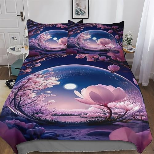 Kirsche Tree Japan Art 3D Bettw?sche Set Bettbezug Jungen M?dchen Microfaser Angenehme Betten Bettdeckenbezug Mit Kissenbezug, Bettbezüge Single(135x200cm)