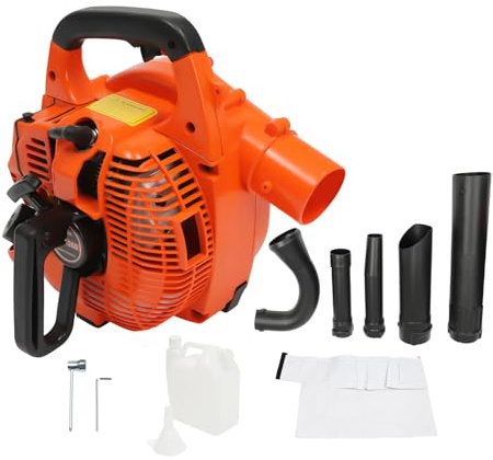 Benzin Laubbläser 25,4 cm³ 2-Takt Laubsauger 0,75 kW 7000 U/min | 2 in 1 Benzin Laubbläser und Laubsauger mit Blasrohre und Sammelsack 1.2L Kraftstofftankinhalt, Benzinblatt Gebläse Shredder
