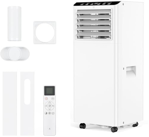 Portable Air Conditioner 7000 BTU, 5-in-1 Cooling Unit with Dehumidifier & 3-Speed Fan, 24H Timer, Sleep Mode, Remote Control, Includes Window Kit for Rooms Up to 376 Sq ft
