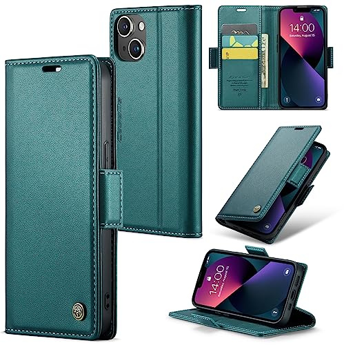 Idhiem for iPhone 13 Flip Case, PU Leather Wallet Cover with RFID Blocking, Magnetic Closure Card Holder and Kickstand, Shockproof Protective Case- Green