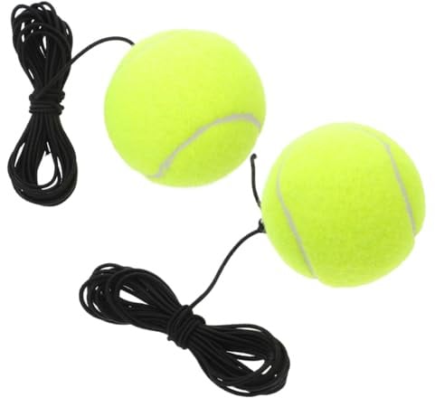 Hemobllo 2 Stück Trainings Tennisball mit Seil aus Chemiefaser Tragbar für Solo Übungen Kompakter Ball zum Tennis Training für Anfänger und Fortgeschrittene