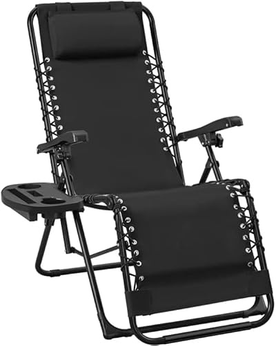 Yaheetech Tumbona Plegable para Exterior Tumbona Jardin Ligera y Portátil | con Bandeja Lateral, Carga Máxima: 114 kg,1PCS Negro
