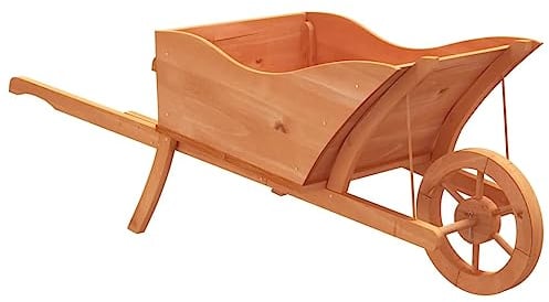 Fioriera carriola in legno di abete massiccio 128 x 45,5 x 43 cm, fioriera esterna con ruota e maniglie, fioriera decorativa con fori di drenaggio per piante, verdure