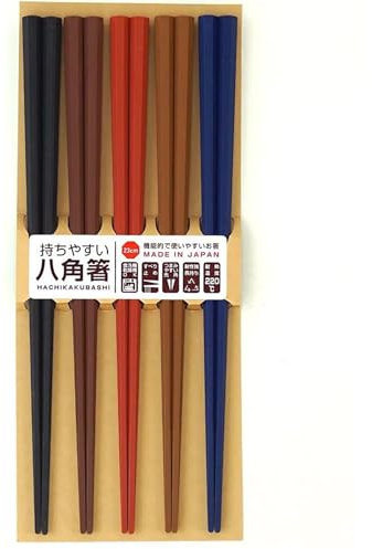 5 pares de palillos de plástico PBT de forma poligonal, reutilizables aptos para lavavajillas, antideslizantes, ligeros, 9 pulgadas, fabricado en Japón (1, colores profundos octagonales)