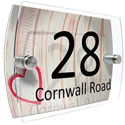 CS Printing House Number Sign Plaque Garden Glass Effect Acrylic Sign Door Plate Marble Wall Display 2 Part Branded Acrylic (Heart wood)