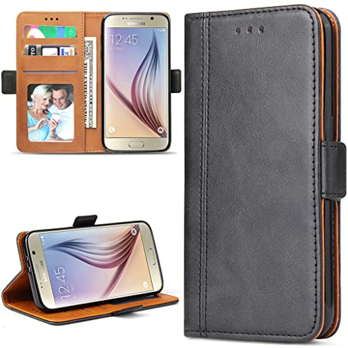 Bozon Handyhülle für Samsung Galaxy S6, Leder Handytasche Kartenfach Klappständer Magnetisch Lederhülle für Samsung Galaxy S6 Hülle, Schwarz
