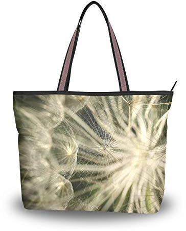 Damen Schultertasche mit Pusteblumen-Motiv, groß, mit Reißverschluss, Weiß, Mehrfarbig - Multi - Größe: Large