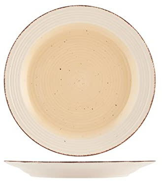 Home Tierra-Juego de 6 Platos Llanos, de gres, Pintados a Mano, Marfil/marrón, 27 cm, Vinilo