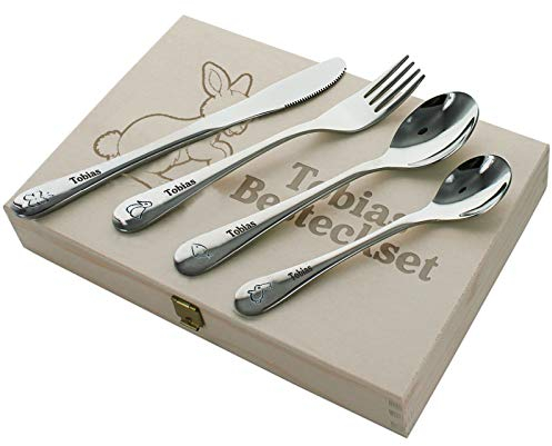 Geschenkegarten Personalisiertes Kinderbesteck-Set - Tiere