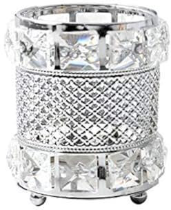 CY craft Silver Makeup Brush Holder Organizer,Handcrafted Vintage Cosmetics Brushes Eyebrow Pencil Pen Cup Collection, Crystal Flower Vase Desk Dresser Decoration and Storage,4.7 x 4 Inch
