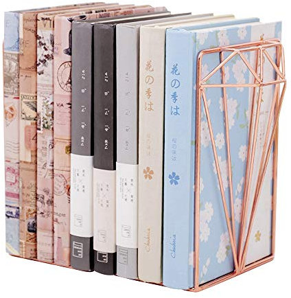 Une Paire de Serre-Livres Presse-Livre en Fer Support pour Livre Antidérapants Support De Stockage De Bureau Design en Diamant Décoration de Chambre pour Bureau Bibliothèque Maison (Or)