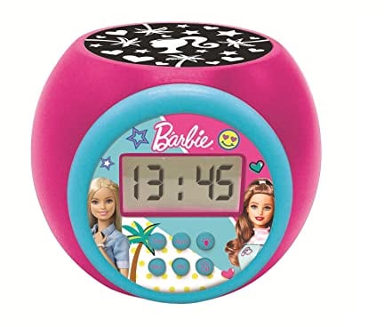 Lexibook - Mattel Barbie - Réveil-projecteur, avec Fonction Alarme et répétition Snooze, veilleuse avec minuterie, écran LCD, à Piles, RL977BB