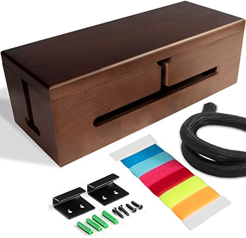 HomeBliss Large Cable Management Box-Stylish Wire Organizer, Wire Concealer and Wire Management Box-Wire Management Box with Protective Sleeve (Brown)