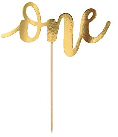 Cake Topper One 19cm - Geburtstagsdeko 1 Jahr - Tortendeko Kindergeburtstag Babyparty - Kuchendeko Tortentopper - Topper Geburtstagstorte - Gold