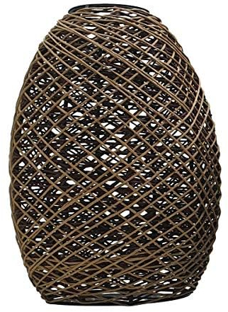 Lampenschirm aus Bambus-Rattan, handgefertigt, einfach anzubringen, Retro, industrielle Deckenbeleuchtung, Lampenschirm, Hängeleuchte, für Küche, Esszimmer, E27, inklusive Reduzierplatte (Trommel)