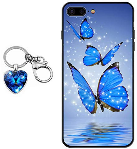 Staremeplz iPhone 7 Plus/iPhone 8 Plus Case With Blue Butterfly Design [With Crystal Glass Keychain], Soft Silicone TPU Art Protective Phone Case for iPhone 7 Plus/iPhone 8 Plus
