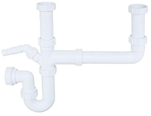 SÄUBER® Kitchen Sink Waste Pipe Kit for 1.5 Bowl One and Half Sinks White Easy to Fit Durable