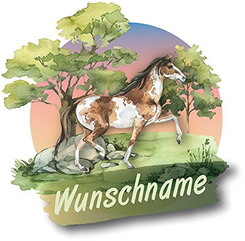 Samunshi® Pferd Aufkleber mit Namen Autoaufkleber Namensaufkleber Kinder Namensetikett für Brotdosen Babyaufkleber Kinderaufkleber 10 x 10cm Pferd