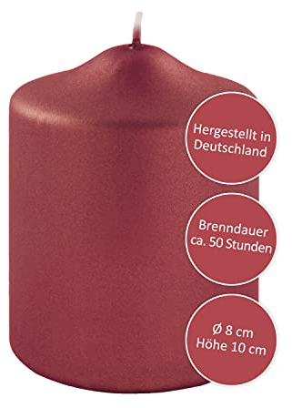 FINK kleine Stumpenkerze - für Windlichte Kerzenständer Laternen - lange Brenndauer ca 40 Stunden - dunkel rot - 10 cm Ø 8 cm