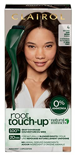 Clairol Root Touch-Up by Natural Instincts Permanent Hair Dye, 4 Dark Brown Hair Color | Naturally Blended Roots with 100% Gray Coverage | Vegan & Ammonia Free Formula | Pack of 1