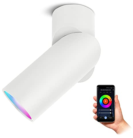 SSC-LUXon TOBI-L Aufbaustrahler weiß schwenkbar inkl. Smart RGB+ GU10 LED Lampe - Aufbauspot WLAN kompatibel mit Alexa, Siri & Google