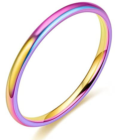 Stfery Ring Edelstahl 2MM Männer Ringe Mehrfarbig Ringe Vintage Geschenke zum Valentinstag Geburtstag, 54 (17.2)