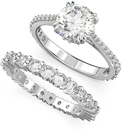 Swarovski Stilla Collection Ring, Set (2), Round cut, White, Rhodium plated
